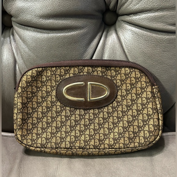 Christian Dior RARE Vintage CD Brown Trotter Cosmetic Pouch Bag mini monogram - Picture 1 of 13